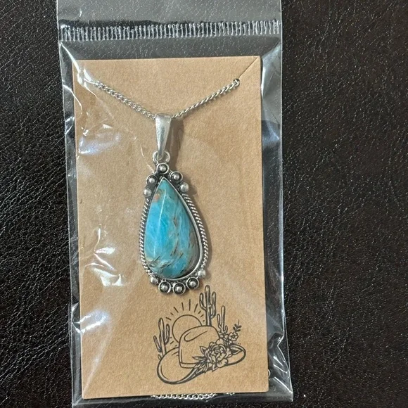 Unique silver necklace with turquoise and copper mosiac stone. NWT - Picture 4 of 6